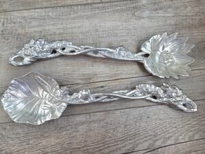 Vintage Arthur Court 1994 Aluminum Frog & Lily Pad Salad Serving Set